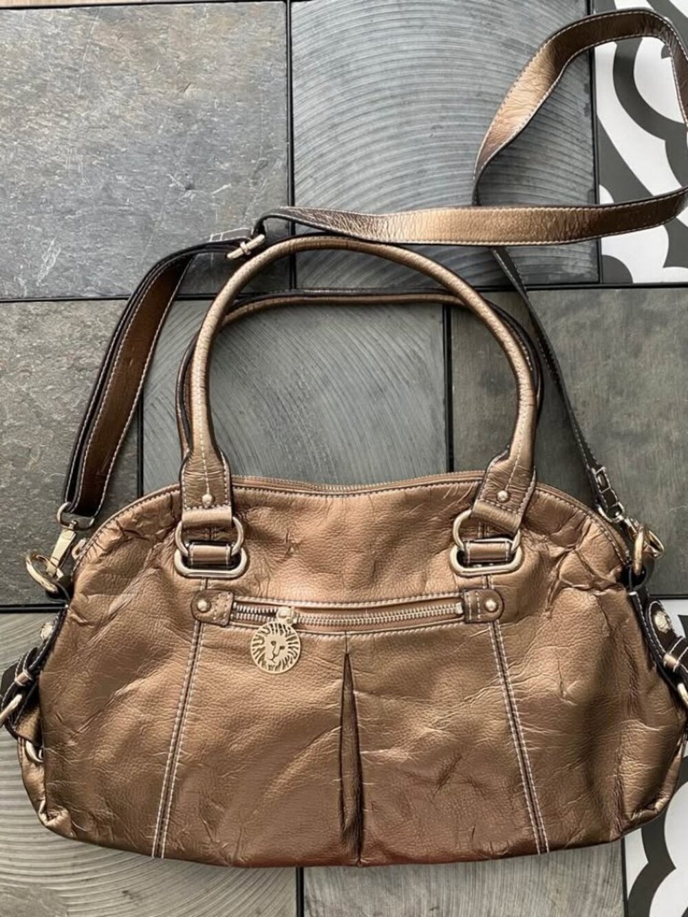 Anne Klein Gold Chrome Satchel Crossbody & Handheld Bag